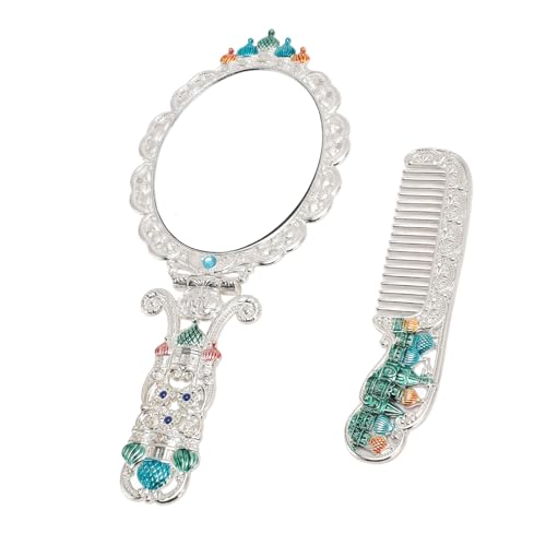 Espejo de mano vintage con peine set plegable metálico miniatura 3