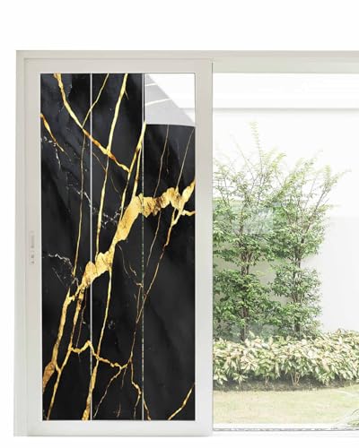 Vinilo decorativo para ventana textura mármol negro y dorado miniatura 1