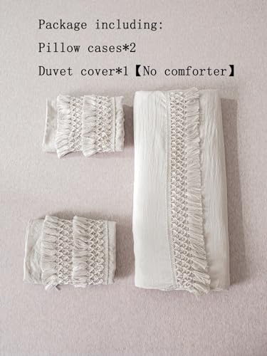 QWINEE Conjunto de edredom estilo boho com franja, 3 peças, macio, elegante, com 1 capa de edredom e