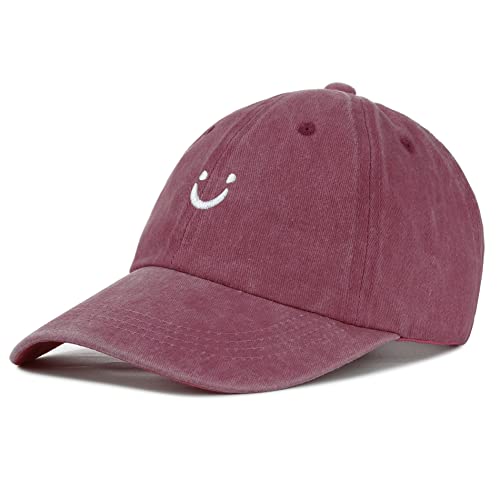 American Trends Women Baseball Cap Smiley Face Hat Men Adjustable Dad Hat Wide Brim Baseball Hat Wine #TOP17