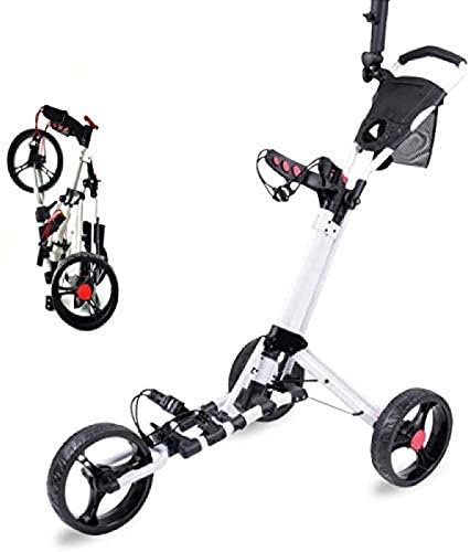 YAOJIA Golf carts 3 Wheel Golf Push Carts Folding | Golf Pull Trolley with Umbrella Stand Scorecard Drink Holder |for Teenagers/Adults Golf Club Golf Push cart