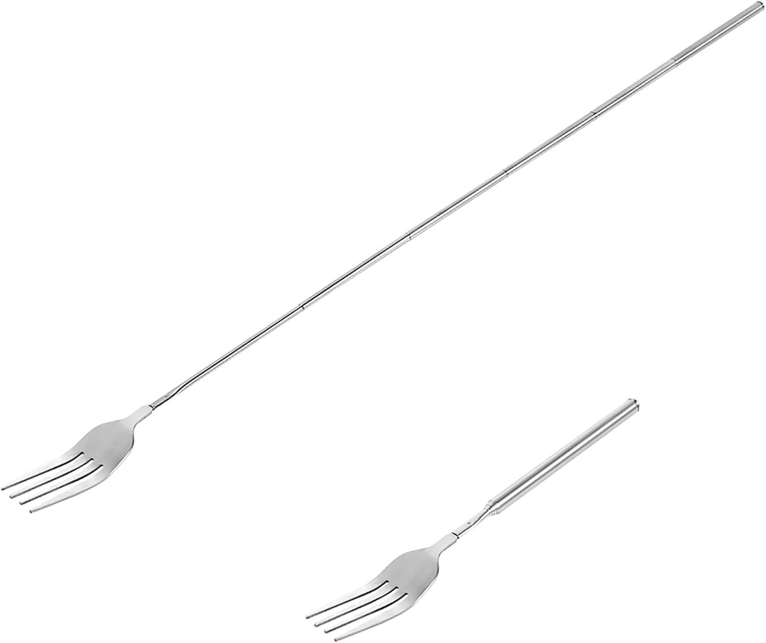 2 Pc Extendable Fork, 8.7 to 25.4 Inch Telescopic Prank, Retractable Stainless Steel Fork for BBQ, Dinner, Fruit, Dessert – Sturdy and Durable Comical Tableware