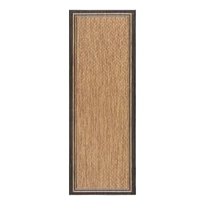 Gertmenian Indoor Outdoor Classic Flatweave Area Rug, Stain & UV Resistant Carpet, Deck, Patio, Poolside & Mudroom, 2×6 Ft Runner, Simple Border, Black Tan, 22013