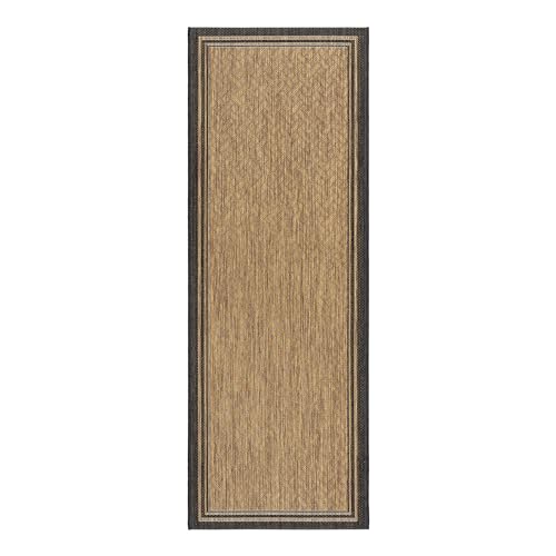 Gertmenian Indoor Outdoor Classic Flatweave Area Rug, Stain & UV Resistant Carpet, Deck, Patio, Poolside & Mudroom, 2x6 Ft Runner, Simple Border, Black Tan, 22013