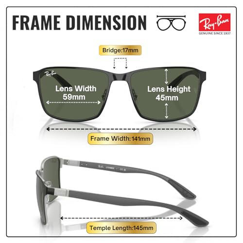 Image of Ray-Ban RB3721 Square Shaped Sunglasses for Men & Women with Official RAYBAN Eyewear Kit