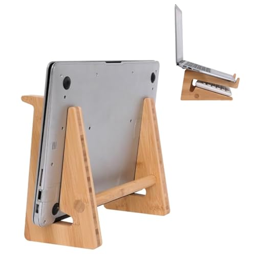 Nuvograin Wooden Vertical Laptop Stand for Desk, Bamboo Laptop Holder Compatible with MacBook Air...