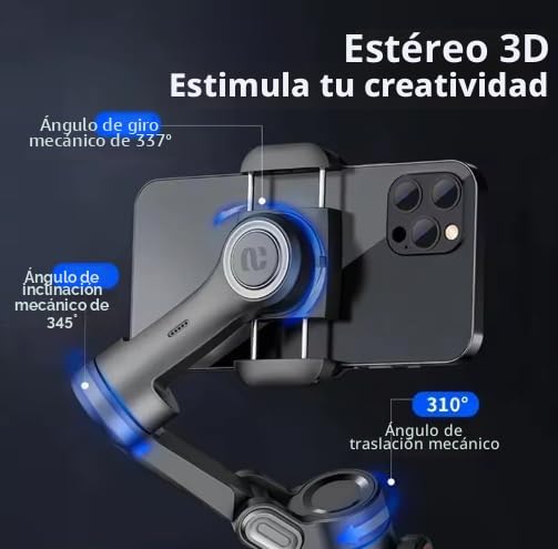 Estabilizador de cardán para iPhone, cardán de teléfono de 3 ejes, portátil y plegable, cardán para iPhone 16, 15 y Android, cardán para Youtube, Vlog, TikTok, color negro