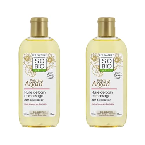SO'BiO étic | Huile de Bain & Massage - Précieux Argan | Nourrit – Apaise | Corps | Huile d'argan Bio Equitable | Vegan | 100% d’origine naturelle | Made in France | 2x150 ml
