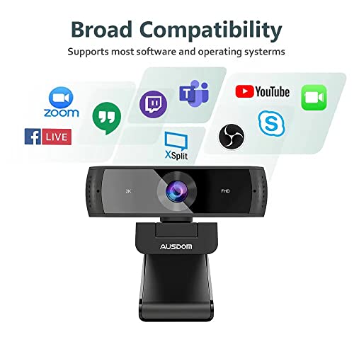 Ausdom Zoom Certified, 2K Webcam With Microphone And Privacy Cover, Aw651S Autofocus Hd Usb Camera For Pc Mac, Work With Zoom Skype Teams, Black #TOP6
