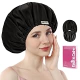 Years calm Gorro de ducha reutilizable, impermeable, doble capa, con banda elástica, ideal para ducha, spa, viajes y limpieza (negro, talla única)