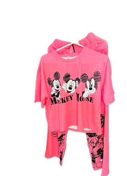 Daisy Doo - Women's Cotton Blend Cartoon Printed Cord Set Round Neck Short Sleeves | Co-Ods Set for Women