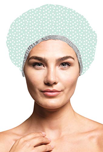 Reusable Nylon Shower Cap & Bath Cap, Reversible Oversized Waterproof Shower Caps Large Designed For All Hair Lengths W Terry Lining & Elastic Band Stretch Hem Hair Hat - Socialite Mint To Be #TOP21