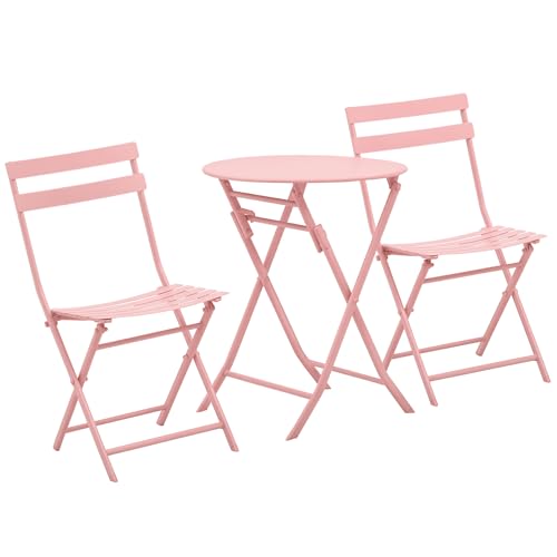 Outsunny Set di mobili da giardino pieghevoli Set di 1 tavolo rotondo e 2 sedie da patio con struttura in acciaio e schienale per balcone patio rosa Outsunny Set di mobili da giardino pieghevoli Set di 1 tavolo rotondo e 2 sedie da patio con struttura in acciaio e schienale per balcone patio rosa