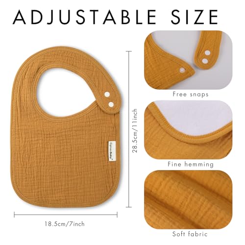 Image of Muslin Baby Bibs for Drooling and Teething,Bibs for Boys Girls | Soft Cotton,Extra Absorbent,Easy Adjustable Side Snap,Shrink‑resistant & fade‑proof