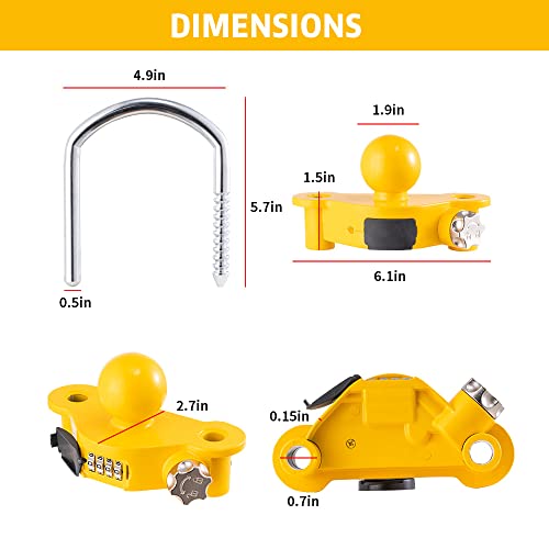Honesaloc Trailer Hitch Locks U-Shape Universal Adjustable Storage Security Heavy Duty Patent Design Trailer Coupler Lock With Combination Lock #TOP4