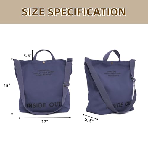 Image of Canvas Tote Bag For Women inside out bag Crossbody Handbag with Adjustable Strap and Coin Purse for Work,Travel,Grocery