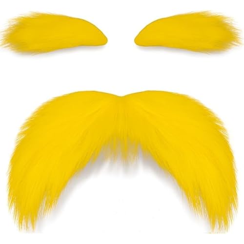 Mustache and Eyebrows, Funny Cosplay Costume Accessories,Self Adhesive Fake Beard Yellow Halloween