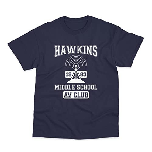 Image of Postees Hawkins Middle School AV Club T-Shirt (S) Navy Blue