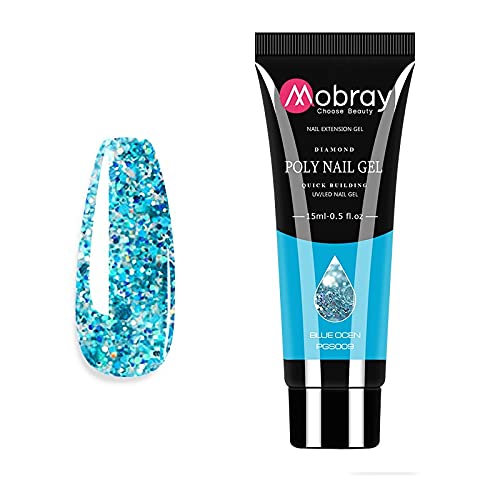 MOBRAY Glitter Nail Extension Poly Nail Gel from BELLE GAGA ™ Extend Builder Gel Finger Nail Extension UV LED Acrylic Builder Gel (Blue Ocen)-image-38