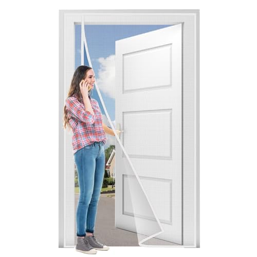 Puerta con pantalla magnética 175x235cm Blanco Cinta adhesiva plegable con malla antimoscas para ventana interior