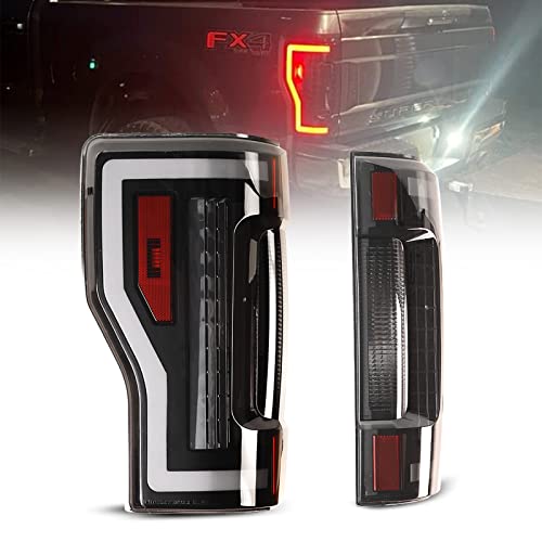 AUTOFREE LED Tail Lights Compatible with 2017-2019 FORD F250 F350 F450 (Super Duty) Sequential Turning Light & DRL Tail Lamps Replacement Assembly 1 Pair (Black Housing/Smoke Lens)