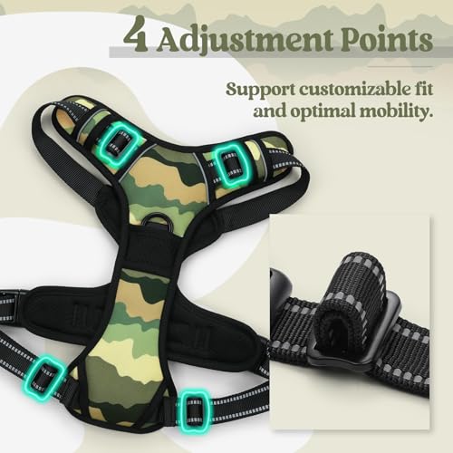 Image of rabbitgoo Dog Harness No Pull with 2 Leash Clips, Adjustable Soft Padded, Reflective Oxford No Choke Pet Vest with Easy Control Handle for Large Dogs, Green Mountain,L