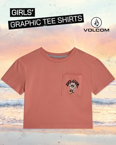 Image of Volcom Girls Shirts - Casual Crewneck Short Sleeve Graphic Tee Trendy Tops - Breathable Girls Summer Clothes