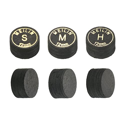 PATIKIL Kit de puntas de billar de 12 mm, 6 en 1 H, M, S de múltiples capas para billar de piscina, puntas laminadas pegadas, accesorios de billar, color negro Cover