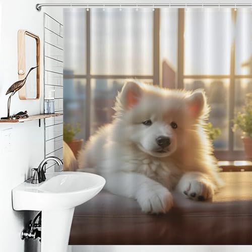 Rideau de douche chien en tissu polyester imperméable 152x183cm avec 12 crochets - 6