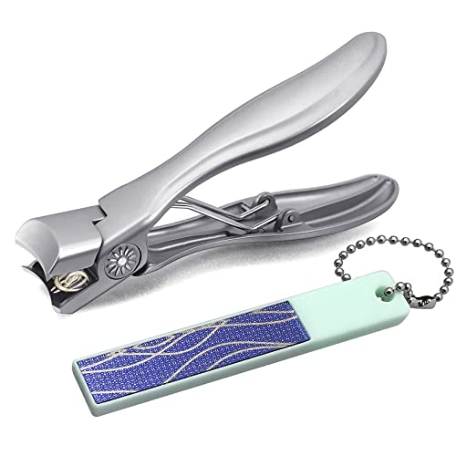 Sgnekoo Wide Jaw Opening Nail Clippers For Thick Fingernail Toenail Splash Proof Cutter Trimmer With Double-Sided Glass Nail File Set For Men, Women, Adults, Seniors(Metallic) #TOP5