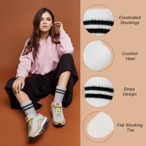Image of ICEIVY Fuzzy Socks For Women Warm Winter Striped Vintage Retro Crew Fluffy Slipper Socks Gifts For Women