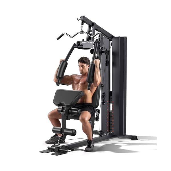 Sportsroyals Home Gym, Multifunctional Home Gym Equipment, Workout Station with 154LBS Weight Stack, Exercise Equipment for Full Body Traning with Pulley System