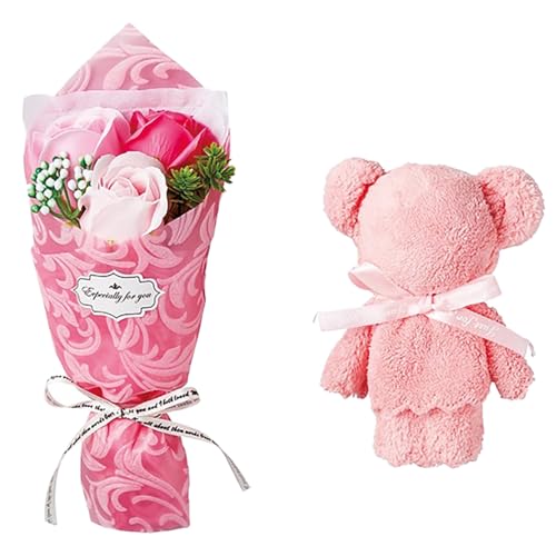 プレゼント 花 ソープフラワー くま うさぎ タオル & シャボンフラワー セット 卒業式 ブーケ 花束 ソープ ミニブーケ タオルセット 誕生日 母の日 プチギフト 退職祝い フラワーギフト おしゃれ 可愛い ホワイトデー バラ SF-GM-4828-P