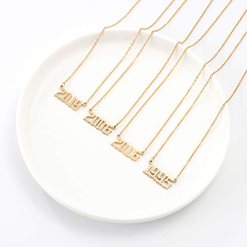 Birthday Year Necklace, 18K Gold Plated Stainless Steel Birth Year Number Pendant Necklace Memorable Anniversary Jewelry for Women2