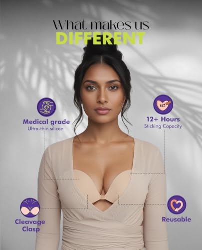 Image of PINQ POLKA Adhesive Stick on Bra for Backless Dress, Strapless Silicone Seamless Invisible Cleavage Bra, Sweatproof Non-Slip, No Visible Straps or Lines
