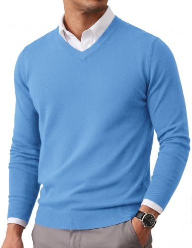 Image of COOFANDY Mens Casual V Neck Sweater Knit Slim Fit Long Sleeve Pullover Top