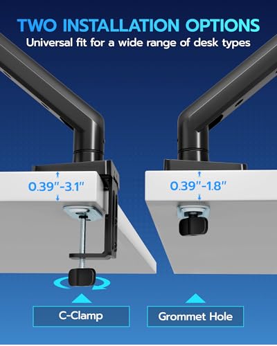 Image of ARES WING Heavy Duty Single Monitor Arm - Fully Adjustable Monitor Mount for 17 inch-40 inch Ultrawide Screens up to 26.4 lbs with Clamp /Grommet Desk Mount and USB A /C, 75 /100 Vesa Mount, Black