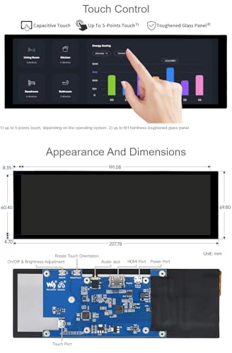 Image of waveshare 7.9inch Capacitive Touch Screen LCD Compatible with Raspberry Pi 5 /4B /3B+ /3A+ /2B /B+ /A+ /Zero /Zero W /WH /Zero 2W CM3+ /4 400x1280 Resolution HDMI IPS Supports Jetson Nano /Windows