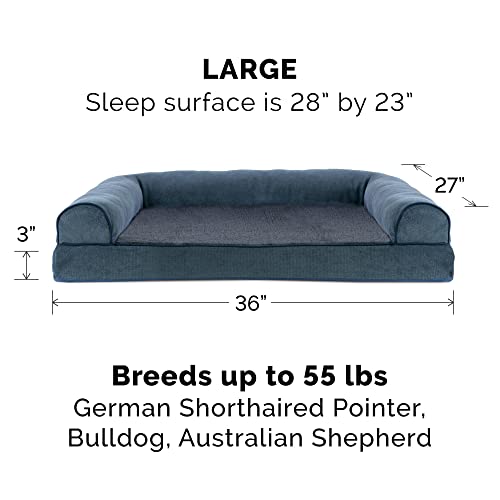Furhaven Large Orthopedic Dog Bed Sherpa & Chenille Sofa-Style W/ Removable Washable Cover - Orion Blue, Large #TOP1