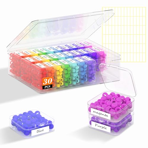 Profasion Bead Organizer Box 30 Pcs Clear Plastic Storage Containers Features Hinged Lid and Labels Craft Storage Box for Jewelry Diamonds Clay Beads Bracelets Screws Seeds Small Parts