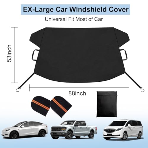 Image of Windshield Cover for Ice and Snow Durable Oxford Fabric with Magnetic EX-Large Frost Guard Windshield Snow Cover for Truck SUV MPV Station Wagons & Minivans Car Winter Accessories（88 inchX53 inch