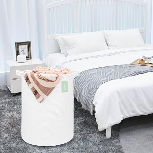 Image of Cotton Rope Basket for Girls Boys, 72L Tall Laundry Hamper, White