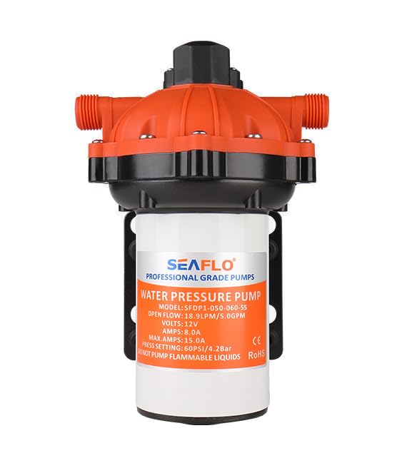 SEAFLO 55-Series Diaphragm Pump - 12V DC, 5.5 GPM, 60 PSI with Heavy Duty Pressure Switch | Self-Priming, Quiet Operation, 4-Year Warranty | Ideal for RV, Marine, and Off-Grid Water System