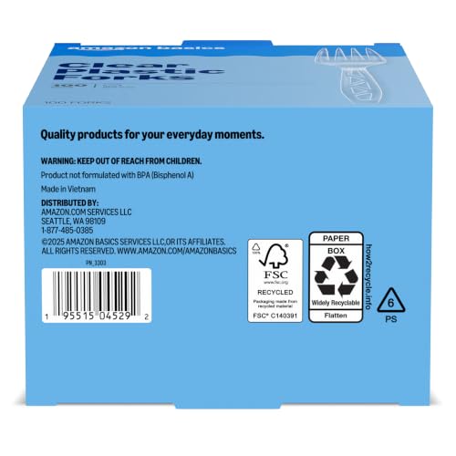 Image of Amazon Basics Disposable Clear Plastic Forks, Premium Quality, 100 Count, Large Pack, Packaging May Vary