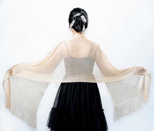 Evening Dress Scarf and Gold Silk Thread Shiny Shawl for Wedding Party and Bar Mitzvah4