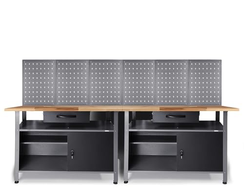 Ondis24 Werkstatt Set Werksatteinrichtung Werkbank Klaus 240cm Metall Werkstatttisch für Heimwerker Werkzeugschrank abschließbar