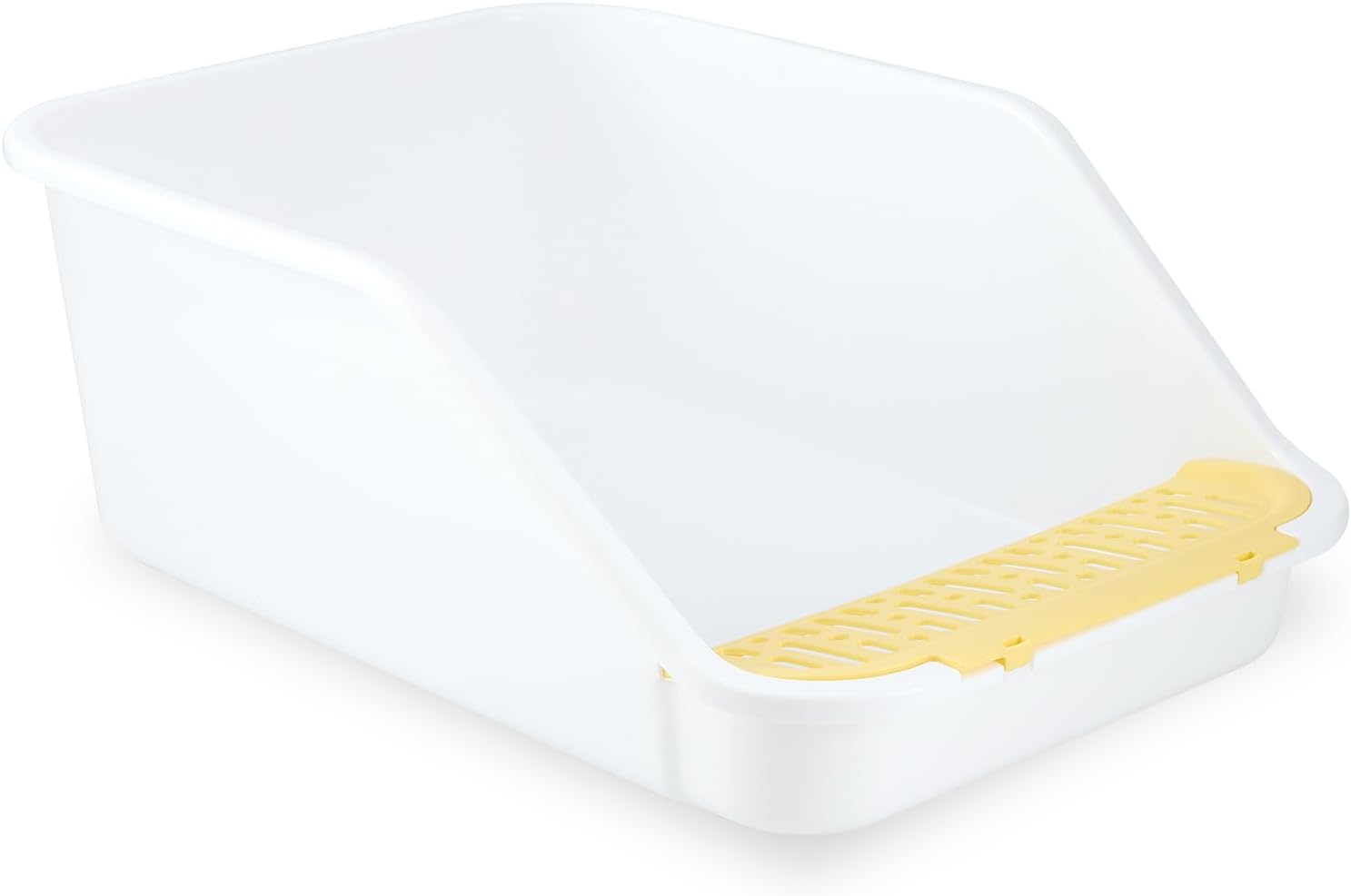 SpaceTime Large Cat Litter Box with High Sides,Cat Boxes for Indoor Cats,Cat Litter Pan for Kitty,Litter Box with Low Entry,Easy to Clean,Anti-Splashing(White-Yellow)