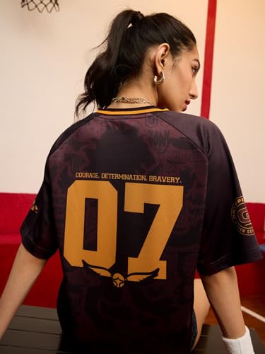 Image of The Souled Store Harry Potter: Women and Girls Short Sleeves V-Neck Graphic Printed Polyester Oversized Lightweight Breathable Casual Streetwear T-Shirt