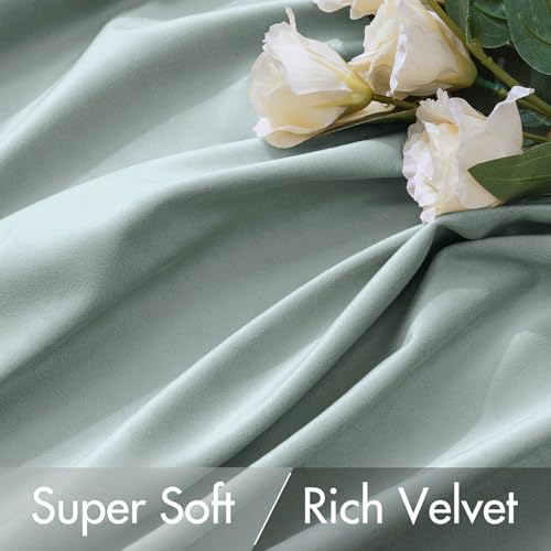 Image of MIULEE Velvet Curtains 52x108 inches 2 Panels Misty Blue Blackout Curtains | Luxury, Bedroom Living Room, Thermal Insulated, Super Soft Window Drapes, Rod Pocket & Back Tab