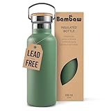Bambaw Insulated Metal Bottle 500ml for Hot & Cold Drinks, 500ml Stainless Steel Water Bottle, Double-Walled, Reusable & Sleek, Easy to Carry & Fits Cup Holder, Great for Travel (Sage Green)